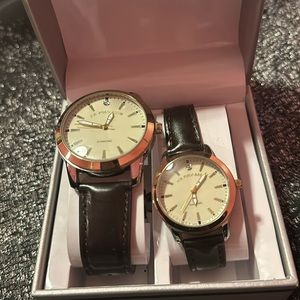 U.S POLO ASSN (HIS & HERS)BROWN STRAP DIAMOND WATCH SET